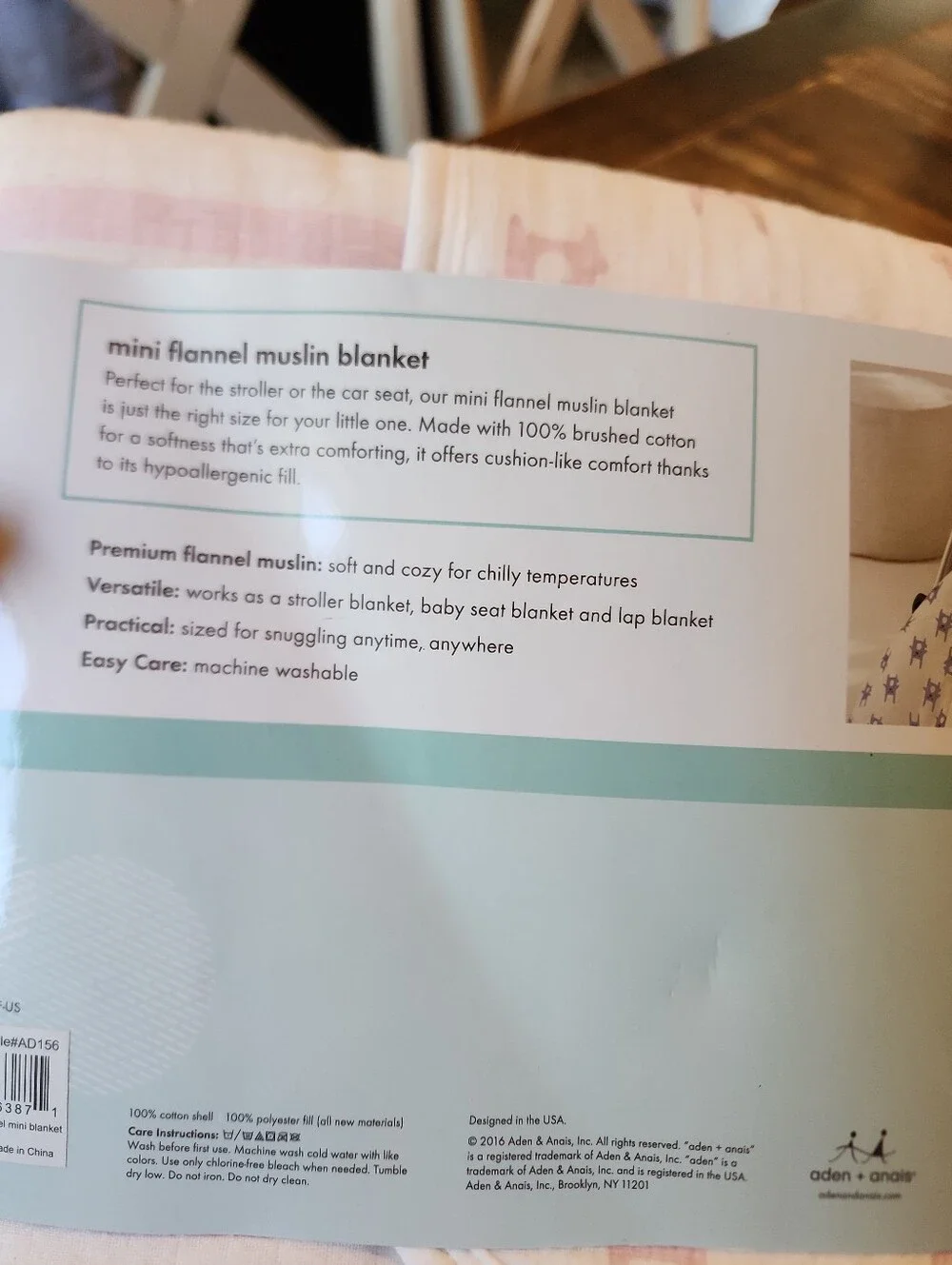aden + anais Pink Mini Flannel Muslin Blanket Bunny Rabbit Striped 2016